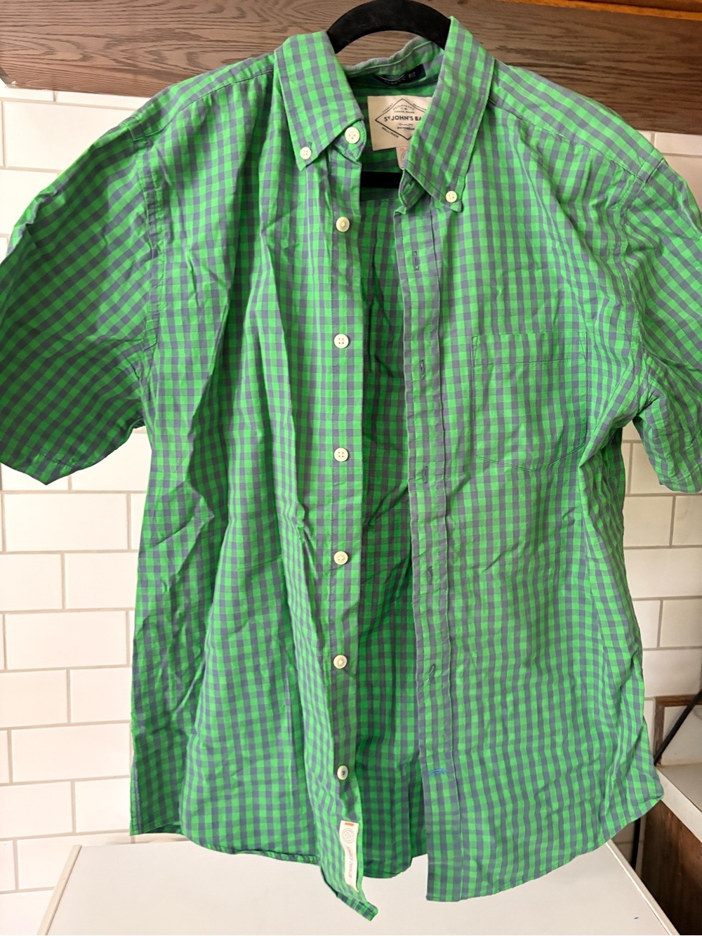 St. John's Bay Green and Navy Check Button-Down Shirt